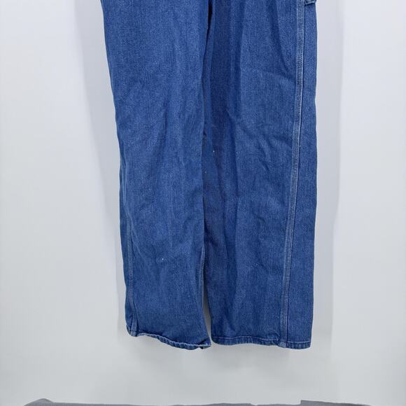 Y2k Dickies Bib Overalls Mens 34x30 Blue Denim Carpenter Workwear Utility Pocket - Picture 10 of 11